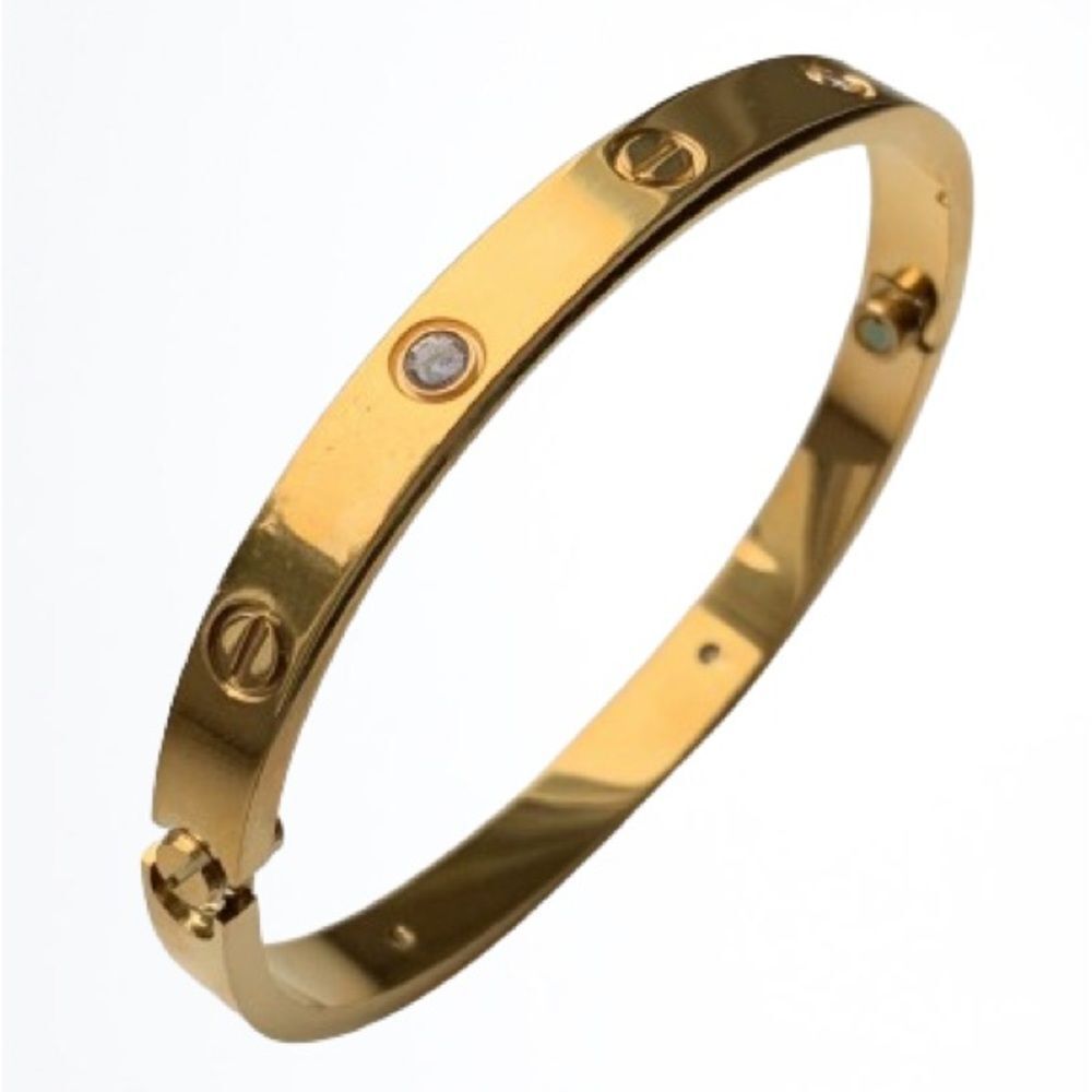 Iconic Gold Tone Screw Bracelet, Screwdriver Crystals, Luxury Bangle